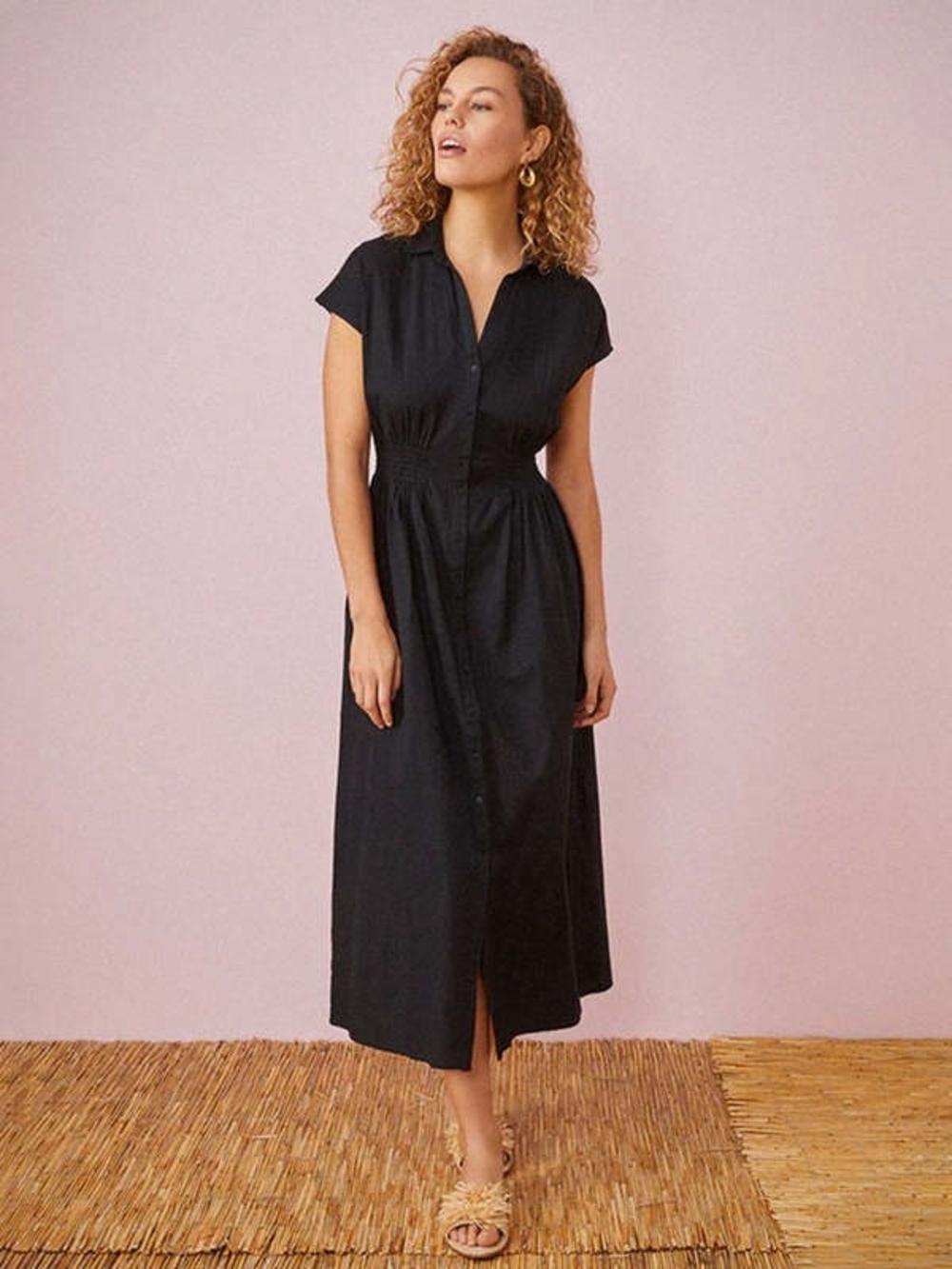Des Petits Hauts linen blend Renaldi Dress in Black